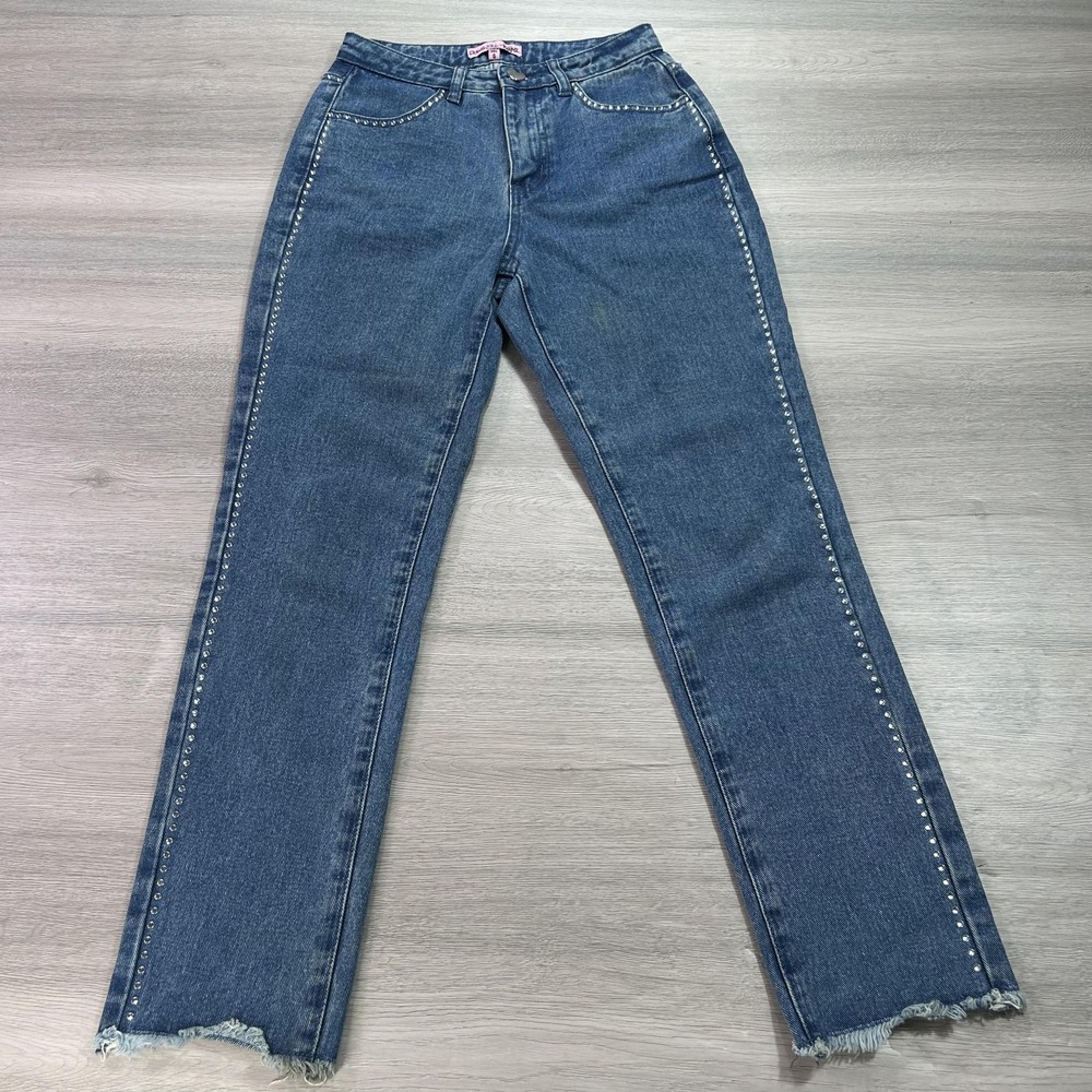 Dolls Kill Bratz Jeans Womens Small Rhinestone Heart‎ Pockets High Rise Straight